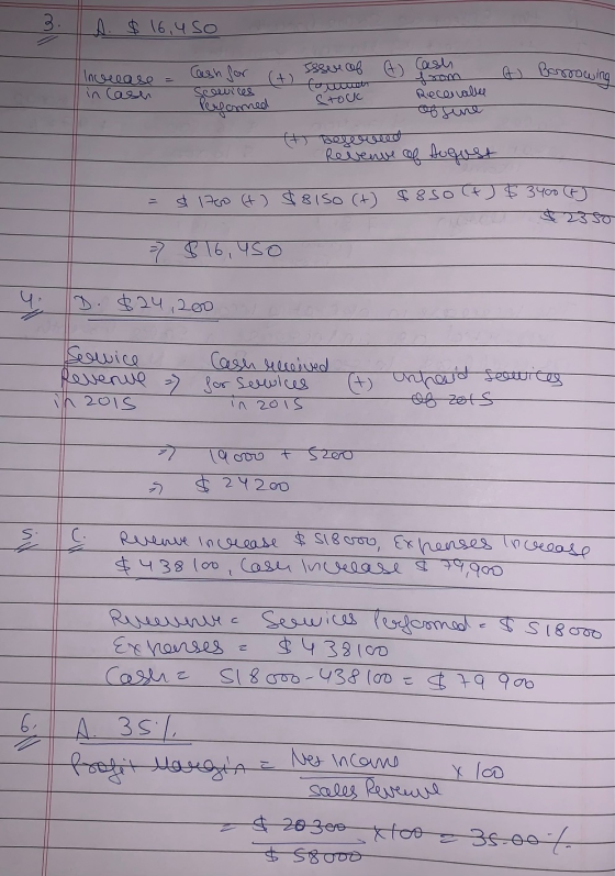 3. A. $ 16,45o V ) \ Increase Cash for Borrowing ) Stock Issue of A (4) Case +) from Commen Seonices Receivable Performed of