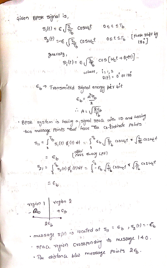 Giluen Bisk signal is, let S,(t) = EJ? Coswet ost sto set ostsło {phase Shift by º 180] generally, S;lt) El cos (Wet + 8yees]