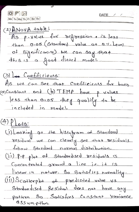 DATE_11_ Mo Tu We Th Fr Sa Su VA table ! As p-value for degression is less. thon 0.05 (Standood value at 51. Level of signifi