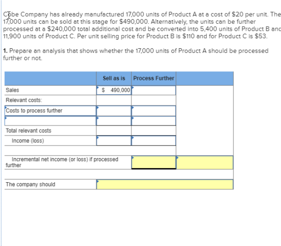 Cobe Company has already manufactured 17,000 units of Product A at a cost of $20 per unit. The 17,000 units can be sold at th