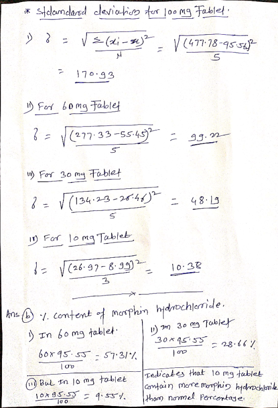 * stlandard deviation for 100mg Tablet »DV3(2-54)? - V(417-18-95.5ep = 170.93 11) For bong Tablet 8 = V(277.33-55-452 - 99.9
