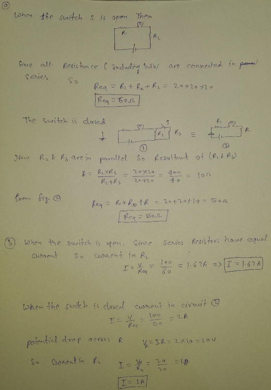 When the switch s is open then P2 since all Resistance ( Inclueling bulbs are connected in pered series so Rea = Rit Rot R₂ =