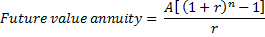 Al (1+r)-1] Future value annuity =