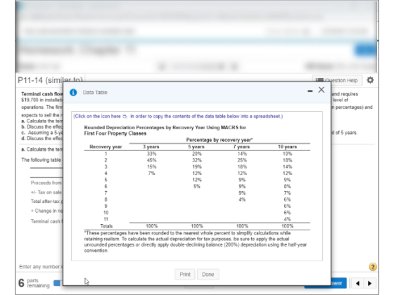 P11-14 (similar to gestion Help - X Data Table and requires level of In percentages) and Terminal cash flow $19,700 in instal