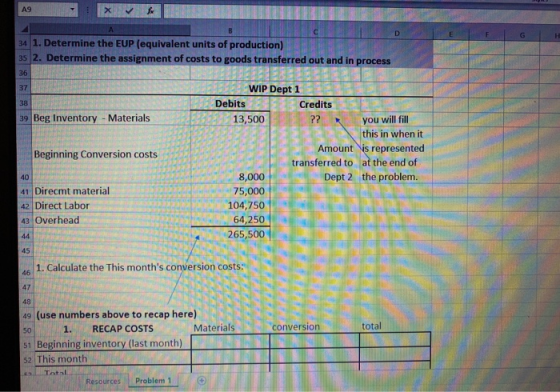 A9X NUTI EEL 34 1. Determine the EUP (equivalent units of production) 35 2. Determine the assignment of costs to goods transf