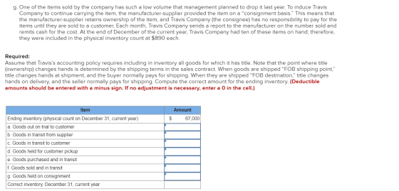 g. One of the items sold by the company has such a low volume that management planned to drop it last year. To induce Travis
