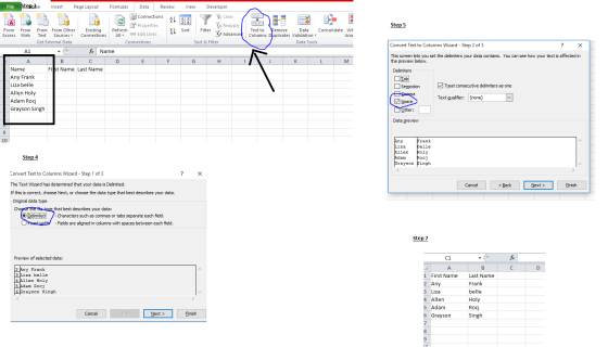 File Step 3ne Insert Page Layout Formulas Data Review View Developer A. A 1 Clear Reapply Y Advanced Step 5 Sort Filter From