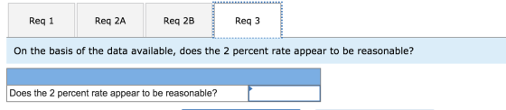 Req 1 Req 2A Req 2B Req 3 On the basis of the data available, does the 2 percent rate appear to be reasonable? Does the 2 per