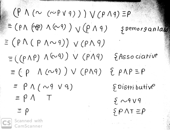 (РЛ (~ (~Pv4) ) ) V Срл9) ЕР 3 (PN (AP) 1649)) v (19) {demorganlaw = (PA (РЛ~9)) V (РЛ 9) = ((РЛР) Л~4)) V (PA9) { Associativ