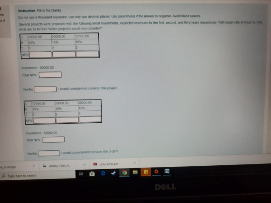 instruction Fill in the blanks ete Do not use a thousand separator, use only two decimal places, Use parenthesis if the answe