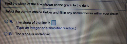 Find the slope of the line shown on the graph to the right Select the correct choice below and fill in any answer boxes withi