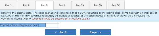 Req 1 Req 2 Req 3 Req 4 Req 5A Req 5B Req 5C Refer to the original data. The sales manager is convinced that a 10% reduction