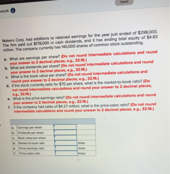 Saved Work 0 Makers Corp Had Additions To Retained Earnings For