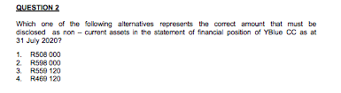 QUESTION 2 Which one of the following alternatives represents the correct amount that must be disclosed as non-current assets