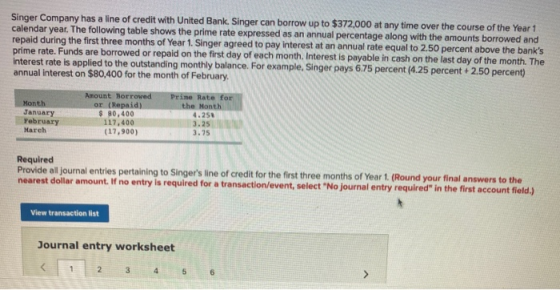 Singer Company has a line of credit with United Bank. Singer can borrow up to $372,000 at any time over the course of the Yea