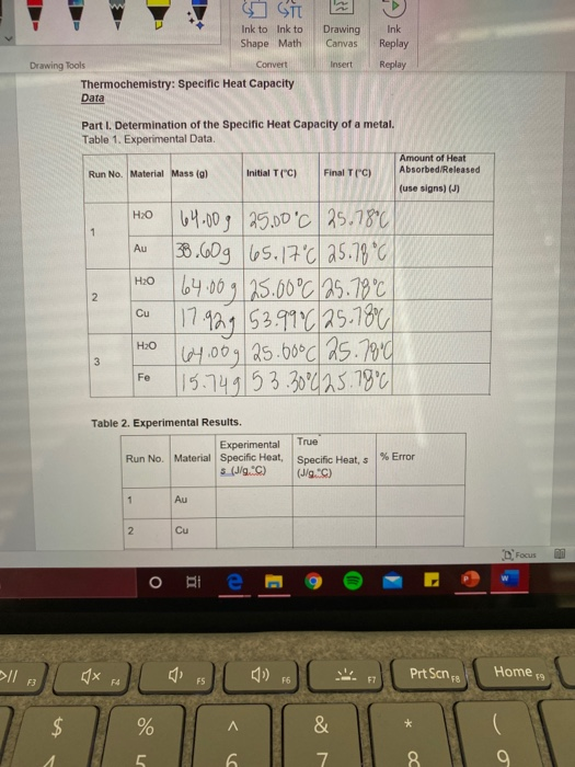 Drawing Canvas STE Ink to Ink to Shape Math Drawing Tools Convert Thermochemistry: Specific Heat Capacity Data Ink Replay Rep