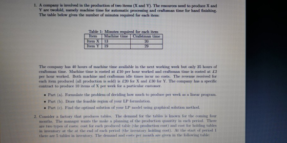 1. A company is involved in the production of two items (X and Y). The resources need to produce X and Y are twofold, namely