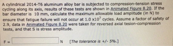 A cylindrical 2014-T6 aluminum alloy bar is subjected to compression-tension stress cycling along its axis, results of these
