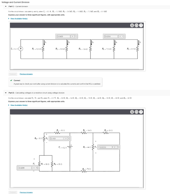 Voltage and Current Division Part C - Current division For the circuit shown calculate in and is when I.-02A R52k2, R9 = 36 k