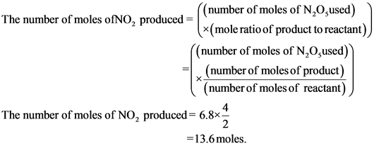 ((number of moles of N,O,used)
The number of moles ofNO, produced =
((mole ratio of product to reactant)
(number of moles of 