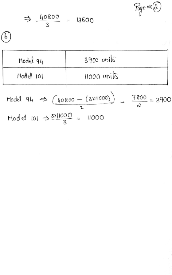 Page No@ 40800 3 13600 n 6 Model 94 3900 units Mode 101 11000 unila Model 94 & (40800 (3X/1000) 7800 = 3900 Modell 101 33x110