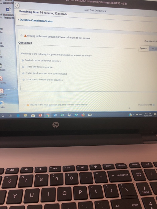 LUIS-HISUOZ: Finance for Business BLOCK2 - (53) Remaining Time: 14 minutes, 12 seconds. Take Test Online Test Question Comple
