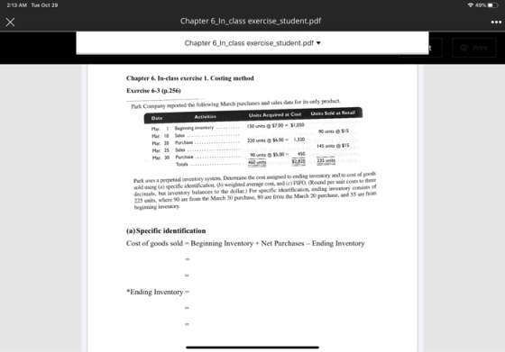 213 AM Tue Oct 29 49% Chapter 6 In_class exercise_student.pdf Chapter 6 In class exercise_student. pdf Print Chapter 6. In-cl