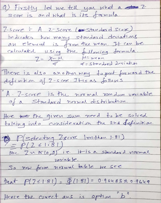 in dicatcs honw man standoadeviatins calculata. わ. asd te A, fi tal k consideratisn t 2n6 vamiae e Hence the conect anS s