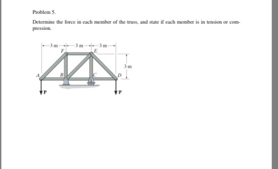Problem 5. Determine the force in each member of the truss, and state if each member is in tension or co pression 3 m in 3 m 3