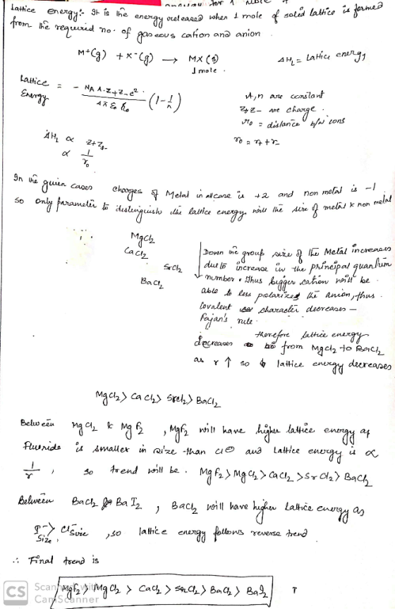 energy orel ease when imole f solud lathce i« jormes mo of gan ecUS Cahon and anion nniiau Lattice 9h is he energ from e requ