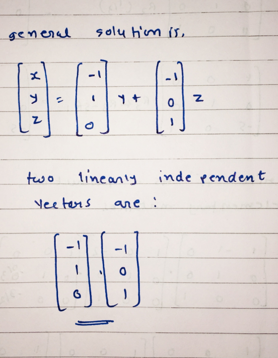 solu him is genend + 0 tineanty inde pendent two Nee tars ane: