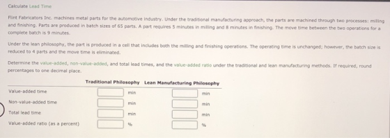 Calculate Lead Time Flint Fabricators Inc. machines metal parts for the automotive industry. Under the traditional manufactur