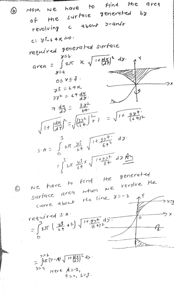 NOM, we tind the area generated by have to of the surface revolving about s-anis ci Y364x=0 required generated surface yab Sz