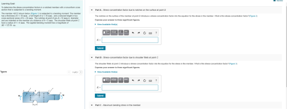 11 Review Review Part A - Stress-concentration factor due to notches on the surface at point B Learning Goal: To determine th