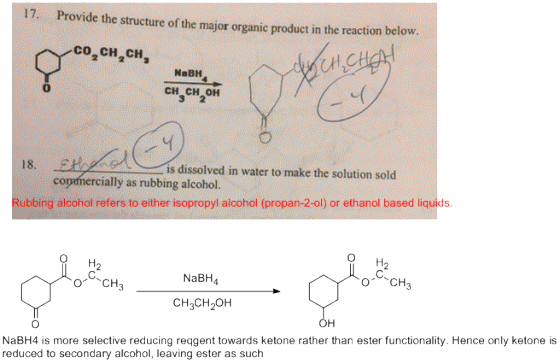 17. Provide the structure of the major organic product in the reaction below co 2CH2CH NaBH CH CH OH 0 18. is dissolved in wa