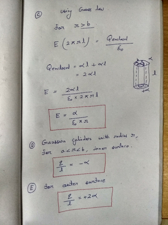 ③ using Grass low for des E (2ard) - Qendant Qenclosed = altat = 221 E = 241 Ex 2 trd tar 0 Gaussian cylinder with radius de,
