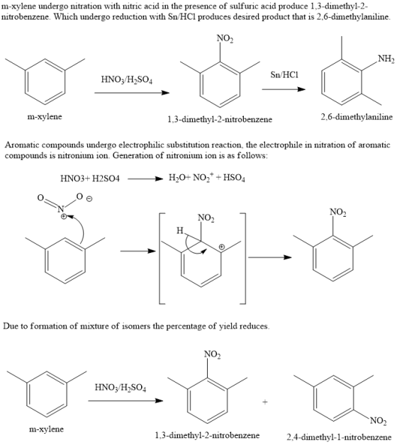 m-xylene undergo nitration with nitric acid in the presence of sulfuric acid produce 1,3-dimethyl-2- nitrobenzene. Which unde