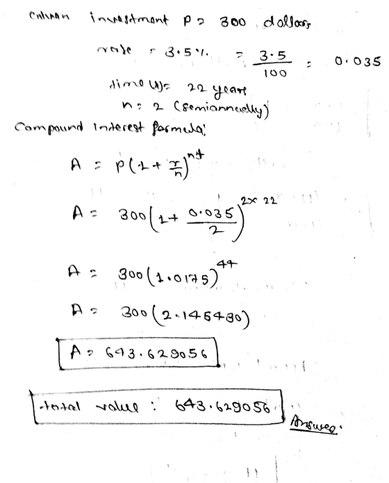 Cawan imara setmand po 300 dollocs 3.5 /. 3.5 0.035 100 22 year dimo ). 2 (semiannually) Compound Inderest formula A = P(2+ )
