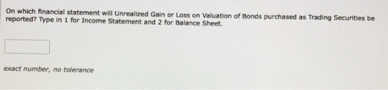On which financial statement will Unrealized Gain or Loss on Valuation of Bonds purchased as Trading Securities be reported?