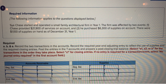 Required information The following information applies to the questions displayed below.) Sye Chase started and operated a sm