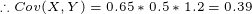 \tiny \therefore Cov(X,Y)=0.65*0.5*1.2=0.39