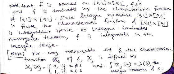bounded f . function of [0, 1] x [0, 1] dominated Note that f is on [0] [91, f> and is dominated by the characteristic functi