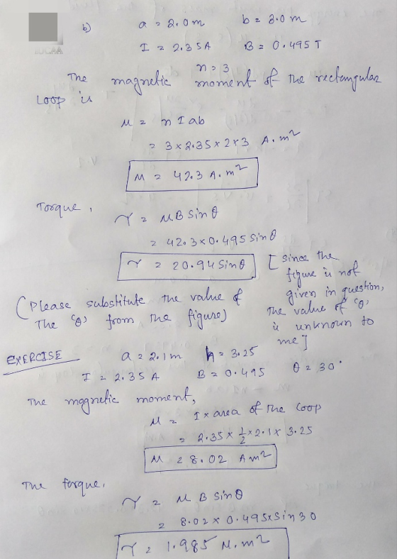 2-2 SA ว่า 23 The ma mame LA stnea the astom please sulachitule th valne unknaun to me ExERCISE 20,415 θ230. Tha mgnetic mome