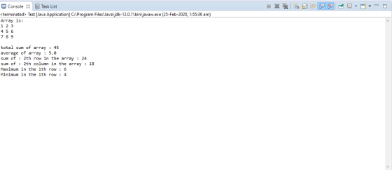| 3 | BE R = = = = = = = & Console X Task List <terminated Test [Java Application] C:\Program Files Vava\jdk-12.0.1\bin\javaw