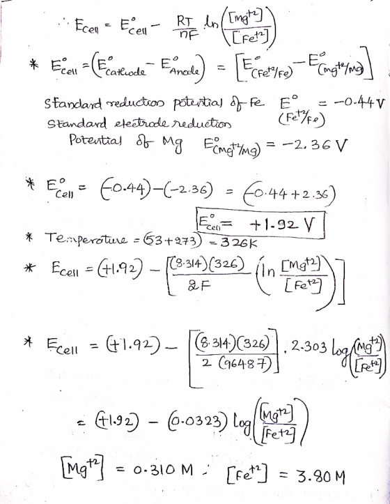 LO et * Econa Ecotecode Formele) = [Ecritten) Fengering] Standard reduction potential of Fe Eº = -0.44 v Standard electrode r
