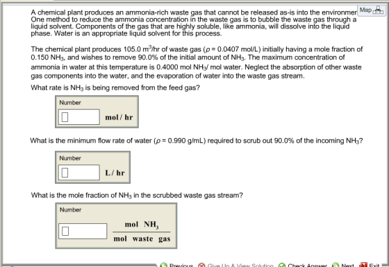 A chemical plant produces an ammonia-rich waste ga