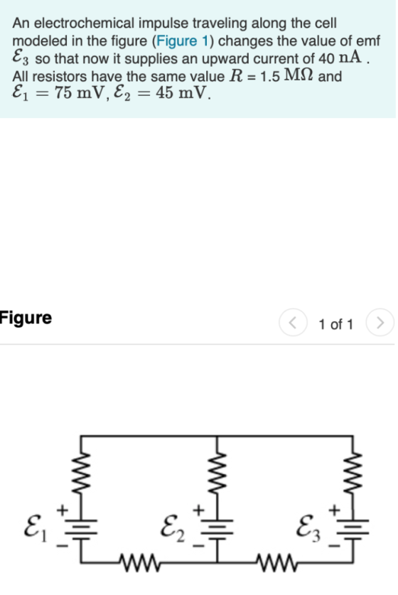 An electrochemical impulse traveling along the cell modeled in the figure (Figure 1) changes the value of emf Ez so that now