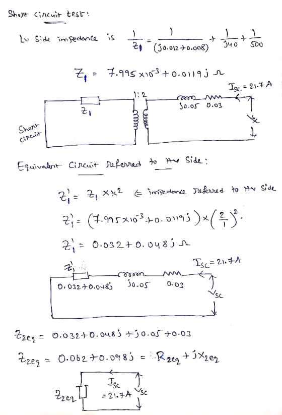 Sho incuit tesr LSide infecance is 2(30.012-0.o08) SOO , .x103 +0.0119J I21.A 1: 2 Jo.of 0.03 Shont Esuivalnt Cincuit Jufevr