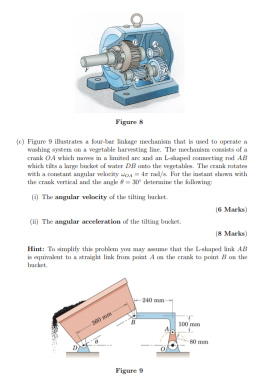 Figure 8 (c) Figure 9 illustrates a four-bar linkage mechanism that is used to operate a washing system on a vegetable harves