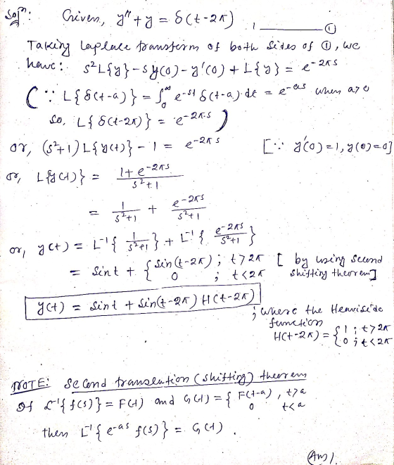 o have: so Criven, yhty = S(+-24) Taking Laplace transserm of both sides of 6 , we ${2{y}-sy(0)-Y!(0)+1{y}=12as (: L{86+-)} =